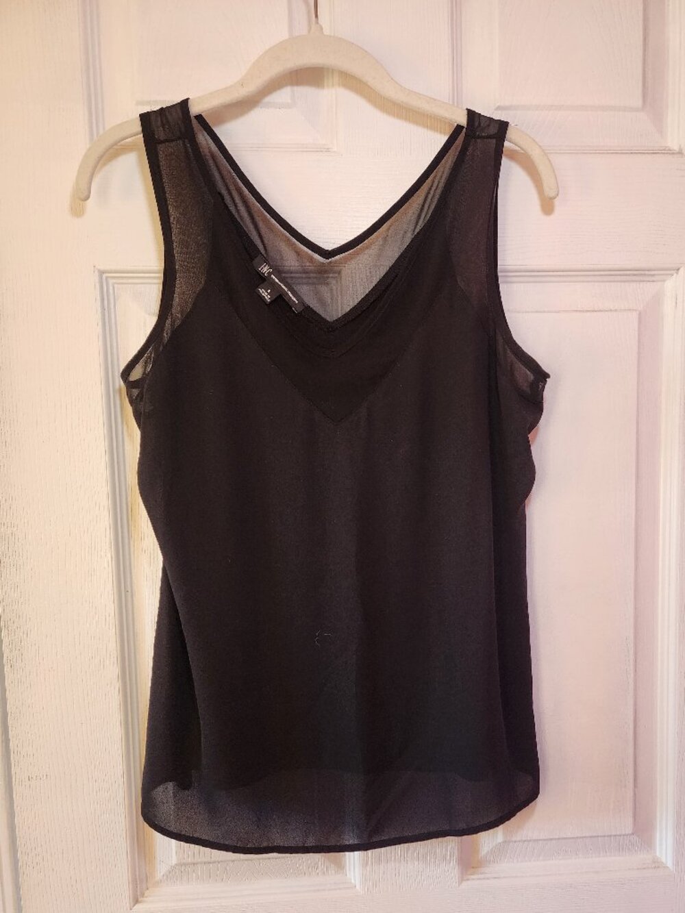 Inc International Concept Black Sheer V-Neck Blouse